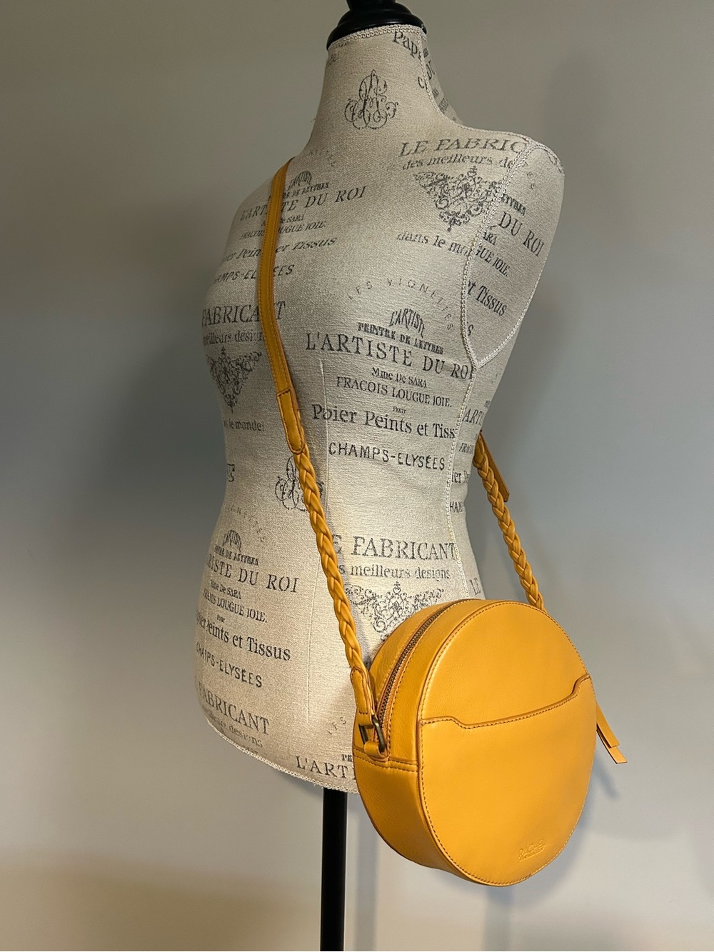 Rachel Roy Mustard Yellow leather round bag Purse Shoulder braided strap